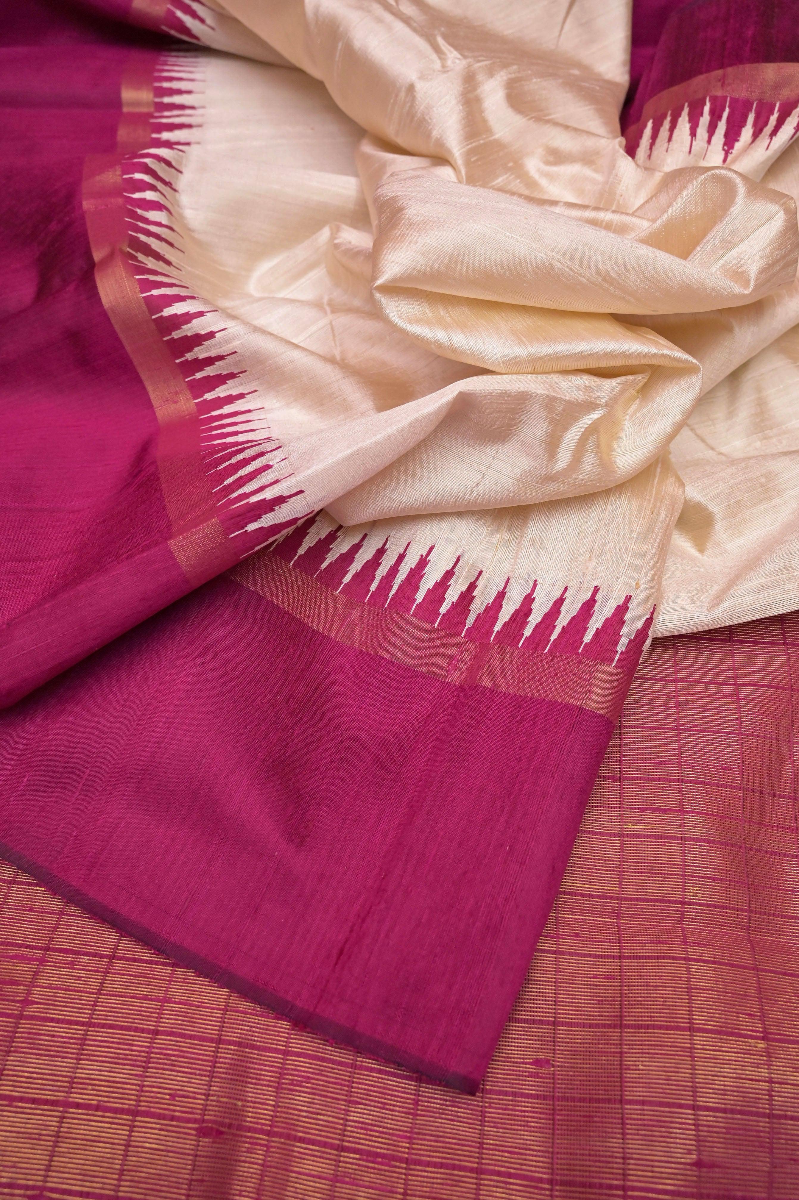 AABHA- PURPLISH ONION PINK SILK WITH A FULLY WOVEN MULTICOLORED BORDER –  MOS Preloved